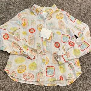 NWT Cynthia Rowley Amalfi themed olive oil shirt line size medium long sleeve
